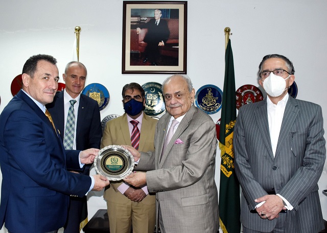 Federal Minister for Interior Brigadier (Retd) Ijaz Ahmed Shah in a meeting with Minister for Security of Bosnia and Herzegovina Selmo Cikotic. PHOTO: EXPRESS