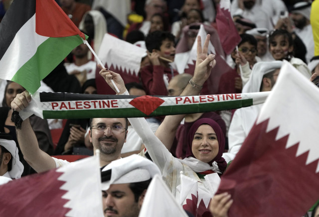 palestinian flags fly at qatar world cup