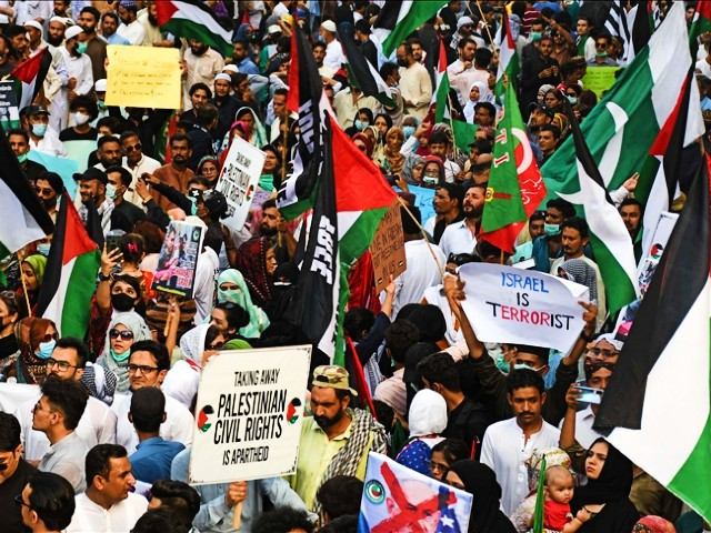 people of different political and religious parties shout slogans and carry placards during a protest against israel in solidarity with the palestinian people in karachi pakistan on may 21 2021 photo aa