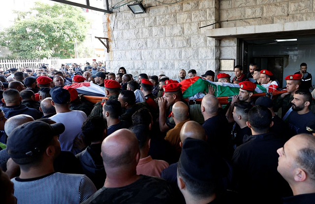 mourners attend the funeral of palestinian ramzi zbarah who was killed by israeli forces and imad abu rashid in nablus in the israeli occupied west bank october 28 2022 photo reuters