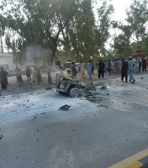 fc vehicle targeted in suspected suicide blast in peshawar on july 18 photo express