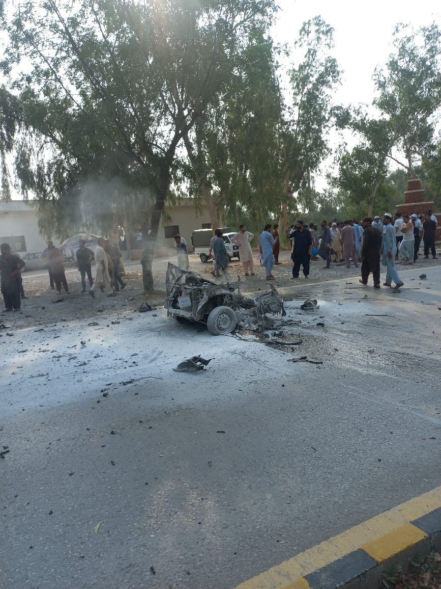fc vehicle targeted in suspected suicide blast in peshawar on july 18 photo express