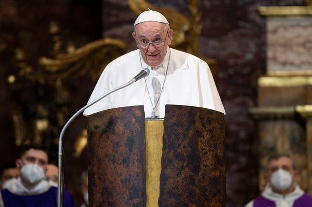 pope francis speaks to the audience during the holy mass on the 400th anniversary of the canonisation of st ignatius of loyola saint isidoro the farmer francesco saverio saint teresa of jesus and filippo neri at the jesuit church of the most holy name of jesus in rome italy march 12 2022 photo reuters pope francis speaks to the audience during the holy mass on the 400th anniversary of the canonisation of st ignatius of loyola saint isidoro the farmer francesco saverio saint teresa of jesus and filippo neri at the jesuit church of the most holy name of jesus in rome italy march 12 2022 photo reuters