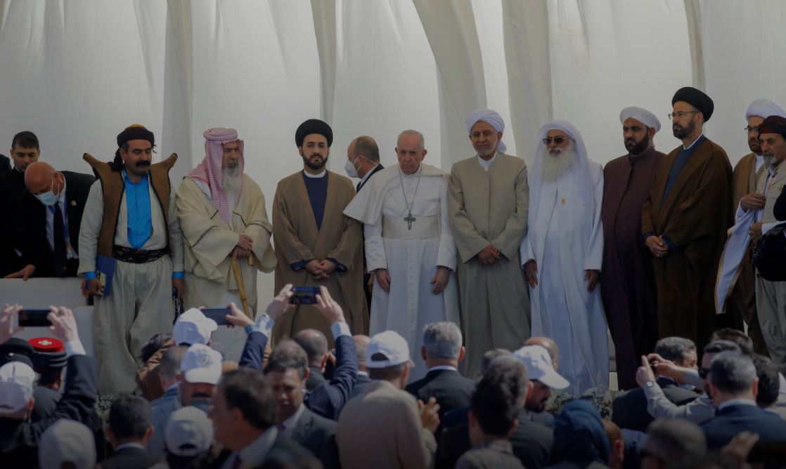 Pope Francis attends an inter-religious prayer at the ancient archaeological  site of Ur, traditionally believed to be the birth place of Abraham. PHOTOS: REUTERS