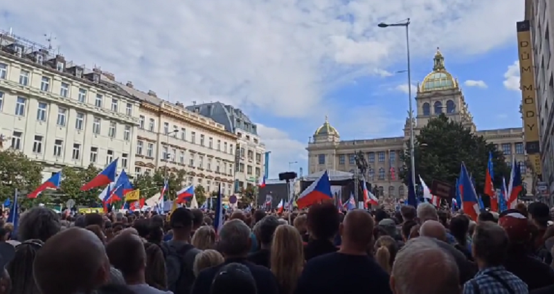 an estimated 70 000 people protested in prague against the czech government on saturday screengrab