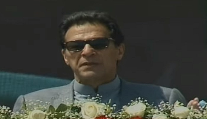 prime minister imran khan addresses a gathering related to the pm s housing scheme in islamabad on april 8 2021 screengrab