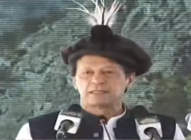 prime minister imran khan addressing a ceremony in gilgit baltistan on april 30 2021 screengrab