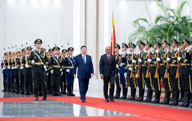 Chinese President Xi Jinping and President of the Republic of Maldives Mohamed Muizzu in the Great Hall of the People in Beijing, China, Jan. 10, 2024. PHOTO: XINHUA