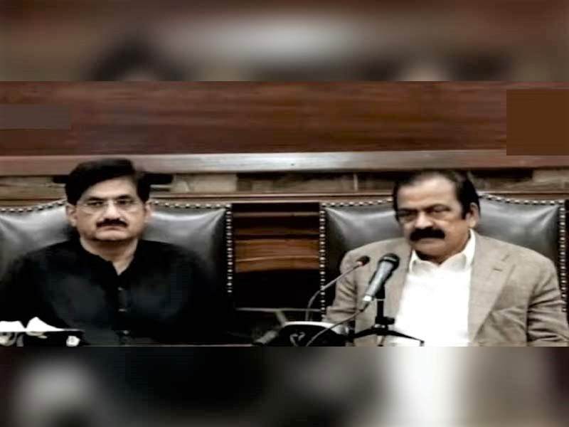 interior minister rana sanaullah r and chief minister sindh murad ali shah addressing a joint presser in karachi on april 27 2022 screengrab