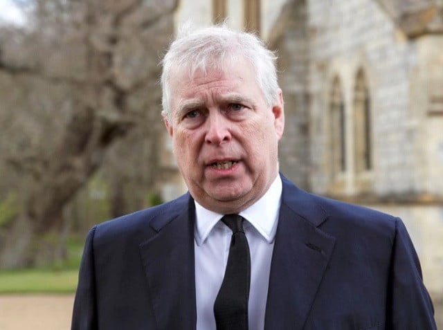 britain s prince andrew speaks to the media during sunday service at the royal chapel of all saints at windsor great park britain following friday s death of his father prince philip at age 99 april 11 2021 photo reuters