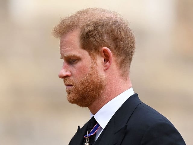 prince harry duke of sussex as he joined the procession following the state hearse carrying the coffin of queen elizabeth ii towards st george s chapel on september 19 2022 in windsor england justin setterfield pool via reuters
