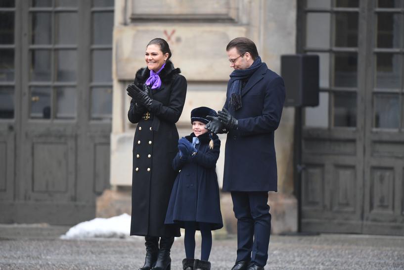 swedish crown princess victoria princess estelle and prince daniel greet well wishers celebrating the crown princess name day in the royal palace courtyard in stockholm sweden photo reuters file