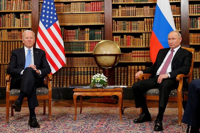 us president joe biden and russia s president vladimir putin meet for the us russia summit at villa la grange in geneva switzerland june 16 2021 photo reuters