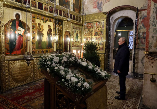 russian president vladimir putin attends the orthodox christmas service at the kremlin in moscow russia january 7 2023 photo reuters