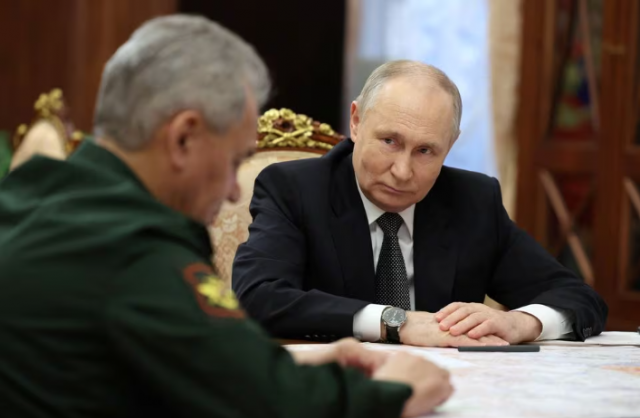 russia s president vladimir putin listens to defence minister sergei shoigu during a meeting in moscow russia february 20 2024 sputnik alexander kazakov pool via reuters russia s president vladimir putin listens to defence minister sergei shoigu during a meeting in moscow russia february 20 2024 sputnik alexander kazakov pool via reuters