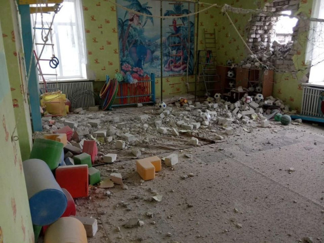 an interior view shows a kindergarten which according to ukraine s military officials was damaged by shelling in stanytsia luhanska in the luhansk region ukraine in this handout picture released february 17 2022 photo reuters an interior view shows a kindergarten which according to ukraine s military officials was damaged by shelling in stanytsia luhanska in the luhansk region ukraine in this handout picture released february 17 2022 photo reuters