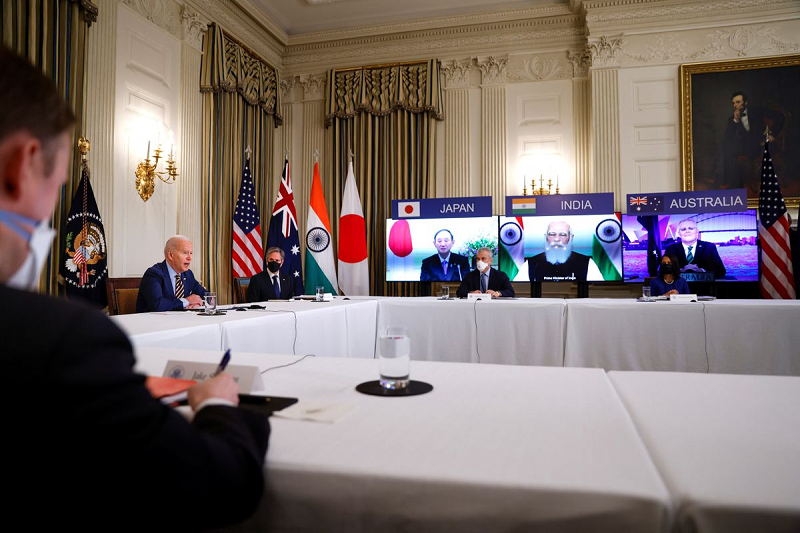 us president joe biden and vice president kamala harris not pictured participate beside staff and cabinet members in a virtual meeting with asia pacific nation leaders at the white house in washington photo reuters file