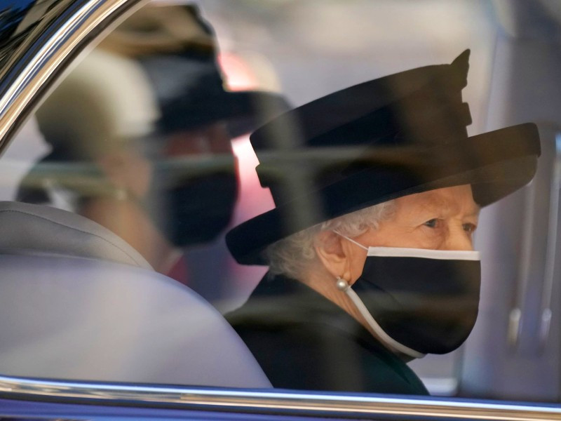 britain s queen elizabeth ii arrives for the funeral of britain s prince philip who died at the age of 99 at st george s chapel in windsor britain april 17 2021 photo reuters