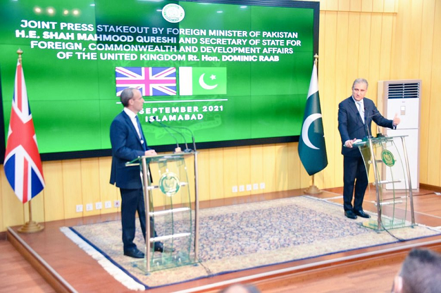 foreign minister shah mahmood qureshi british foreign secretary dominic raab address joint press conference during latter s two day visit to islamabad photo screengrab foreign minister shah mahmood qureshi british foreign secretary dominic raab address joint press conference during latter s two day visit to islamabad photo screengrab