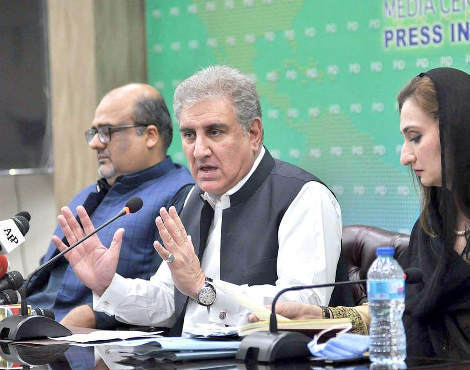 fm shah mahmood qureshi addresses a news conference in islamabad photo app