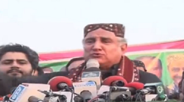 senior pti leader and foreign minister shah mahmood qureshi addressing rally in sindh s kandhkot on feb 27 screengrab senior pti leader and foreign minister shah mahmood qureshi addressing rally in sindh s kandhkot on feb 27 screengrab