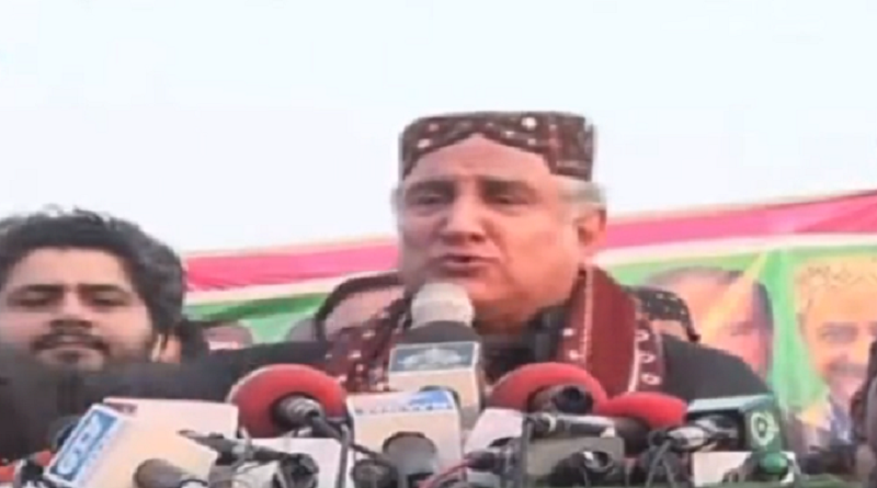 senior pti leader and foreign minister shah mahmood qureshi addressing rally in sindh s kandhkot on feb 27 screengrab