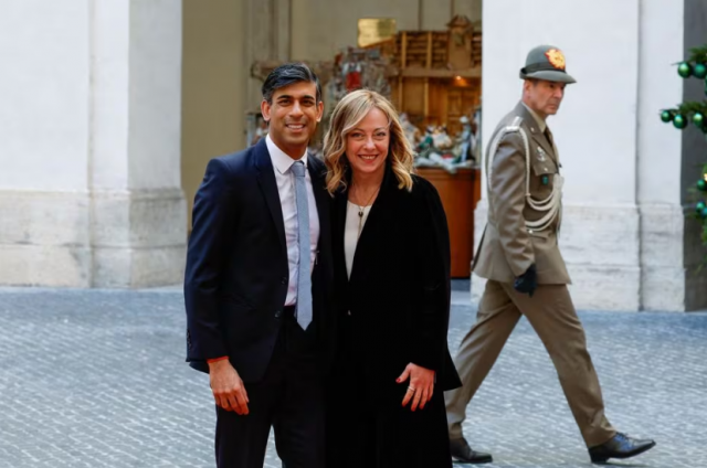 italian prime minister giorgia meloni meets britain s prime minister rishi sunak at palazzo chigi in rome italy december 16 2023 photo reuters italian prime minister giorgia meloni meets britain s prime minister rishi sunak at palazzo chigi in rome italy december 16 2023 photo reuters