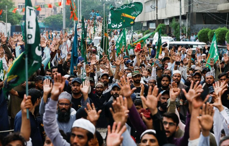 supporters of a religious party tlp protest in karachi pakistan photo reuters file