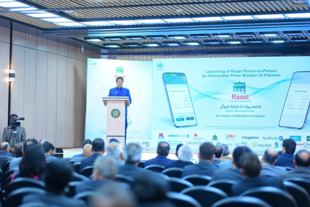pm imran khan at the launching ceremony of pakistan s first instant person to person digital payment system raast in islamabad on feb 15 2022 photo facebook imrankhanofficial