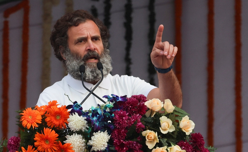 rahul gandhi the leader of india s main opposition congress party addresses the crowd at a public rally held during the ongoing bharat jodo yatra unite india march in panipat india january 6 2023 photo reuters