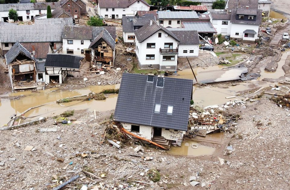 a general view of flood affected area following heavy rainfalls in schuld germany july 15 2021 picture taken with a drone photo reuters