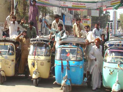 rickshaw drivers protest increase in lpg prices