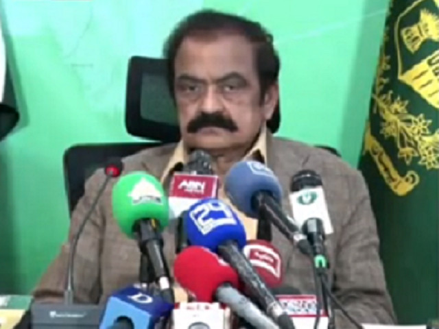 interior minister rana sanaullah is addressing a press conference in islamabad on thursday screengrab