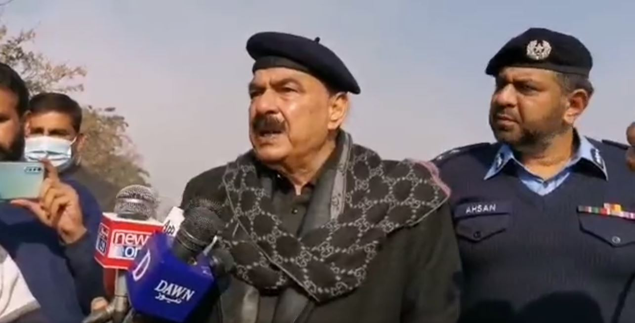 interior minister sheikh rashid talks to media in islamabad on january 18 2022 screengrab