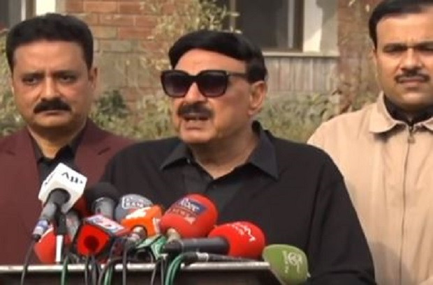 interior minister sheikh rashid addressing media at a weekly press conference in islamabad on january 31 2022 screengrab