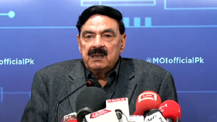 interior minister sheikh rashid addresses media photo app file