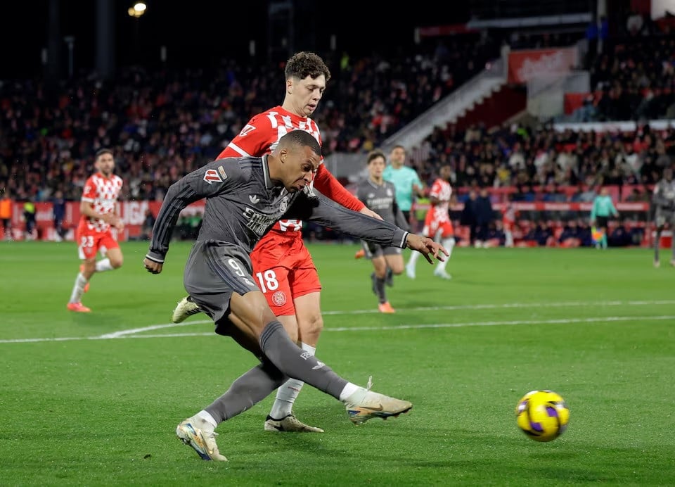 real madrid s kylian mbappe scores their third goal in laliga match between girona vs real madrid at estadi montilivi girona spain on december 7 2024 photo reuters