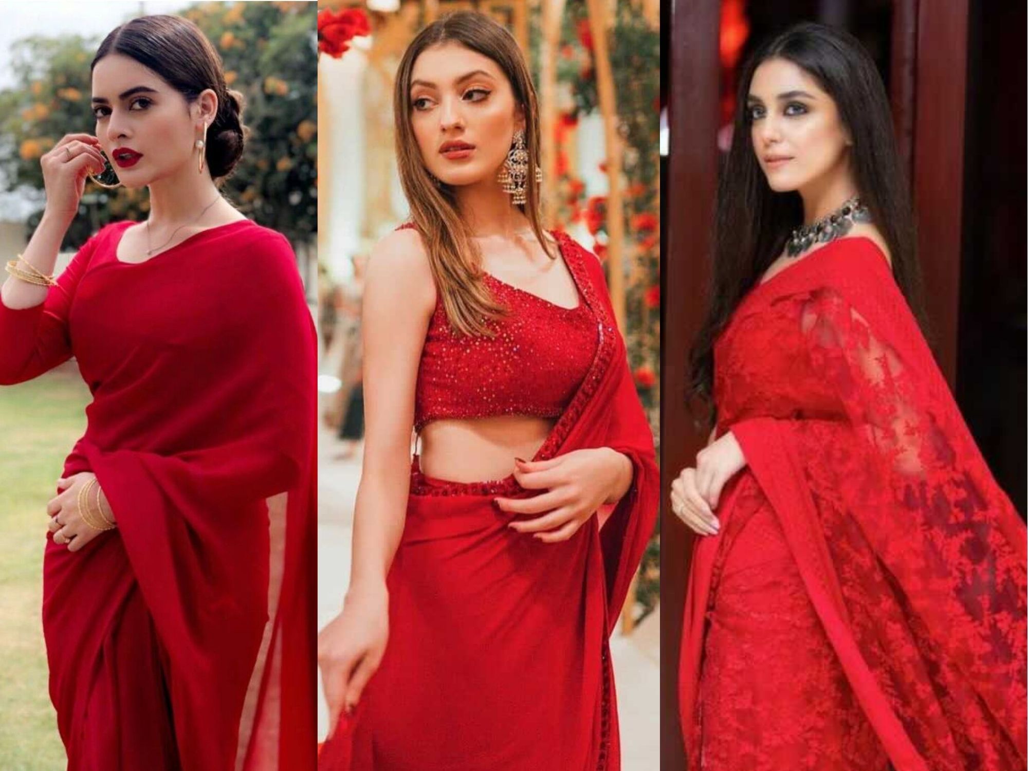 Celebs bright in red saris