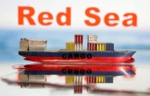 a cargo ship boat model is seen in front of red sea words in this illustration taken january 9 2024 photo reuters