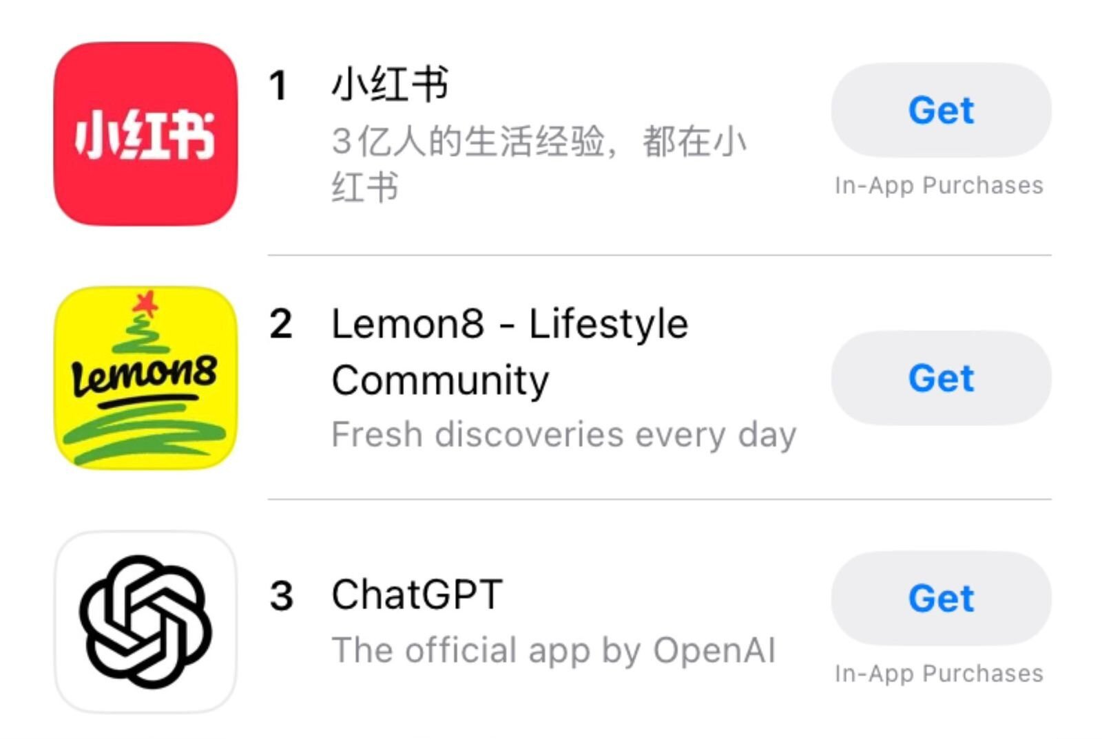 US App Store where RedNote hit #1 on the charts