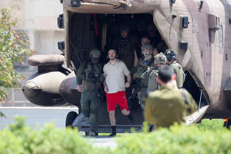 Andrey Kozlov, a released hostage reacts, after the military said that Israeli forces have rescued four hostages alive from the central Gaza Strip on Saturday, in Ramat Gan, Israel June 8, 2024. PHOTO: REUTERS