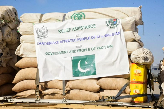 pakistan on friday dispatched the second tranche of humanitarian assistance for the earthquake victims in a c 30 aircraft of pakistan air force to afghanistan photo app