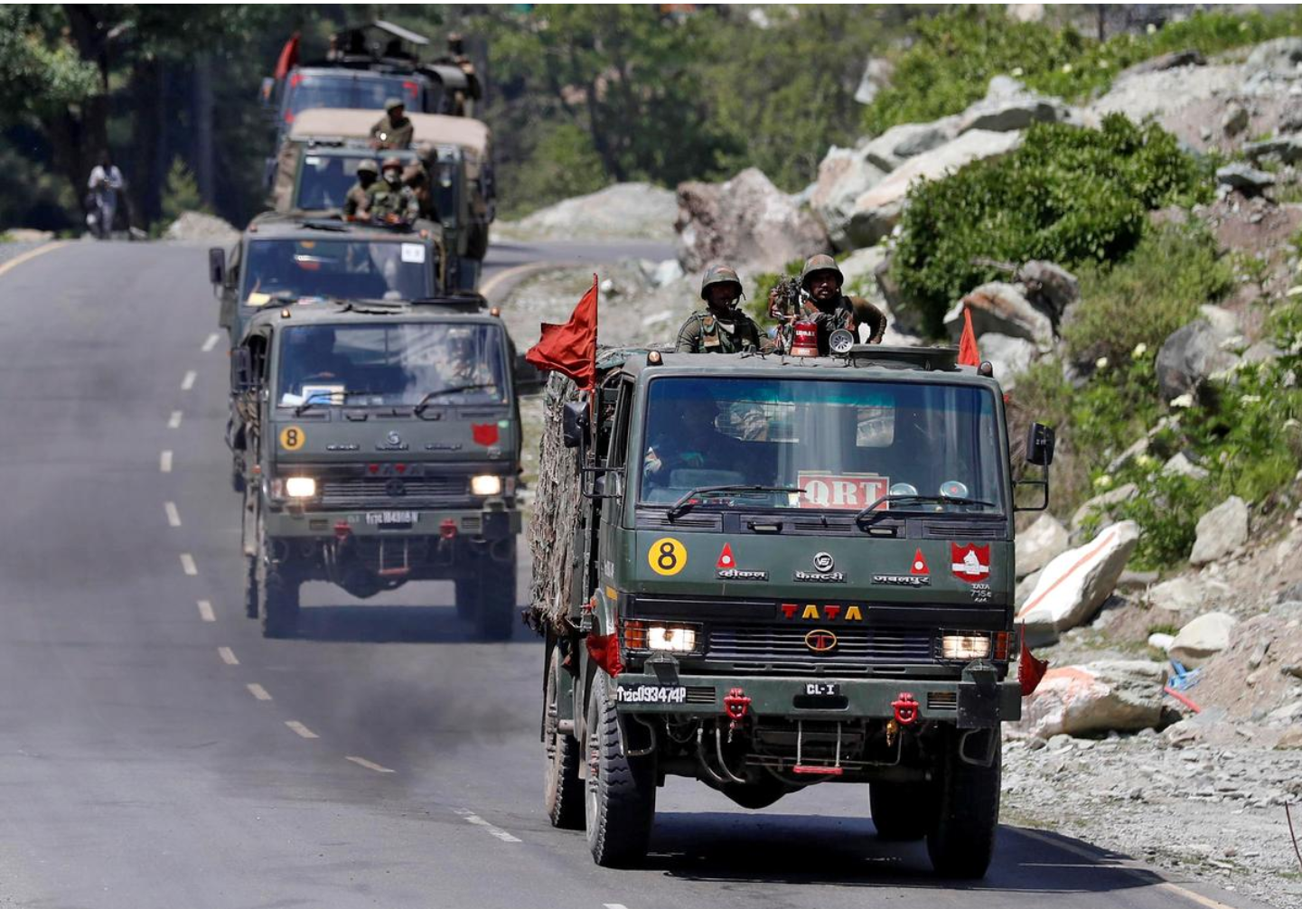 an indian army convoy moves along a highway leading to ladakh at gagangeer in kashmir s ganderbal district photo reuters file