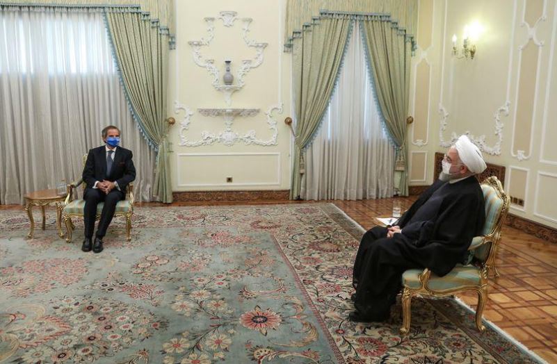 iranian president hassan rouhani meets with international atomic energy agency iaea director general rafael grossi in tehran iran august 26 2020 photo reuters