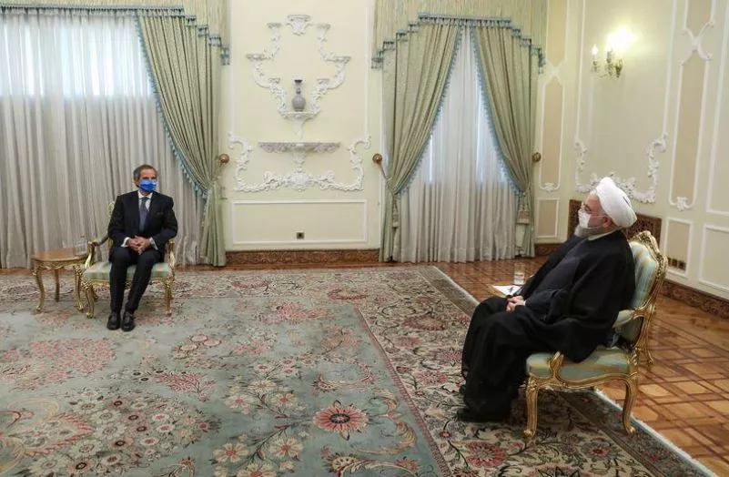 iranian president hassan rouhani meets with international atomic energy agency iaea director general rafael grossi in tehran iran august 26 2020 photo reuters iranian president hassan rouhani meets with international atomic energy agency iaea director general rafael grossi in tehran iran august 26 2020 photo reuters