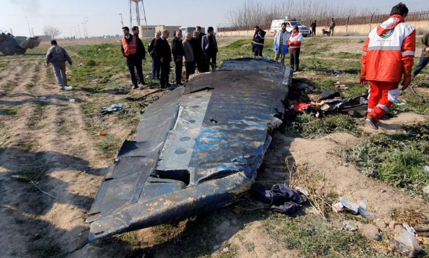 general view of the debris of the ukraine international airlines flight ps752 boeing 737 800 plane that crashed after take off from iran s imam khomeini airport on the outskirts of tehran iran january 8 2020 is seen in this screen grab obtained from a social media video via reuters