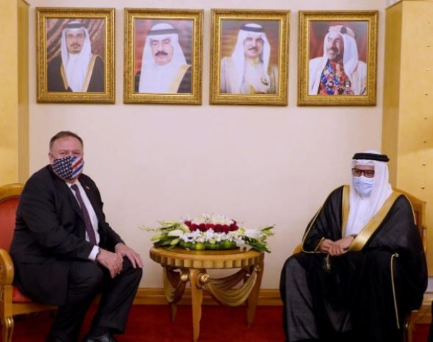us secretary of state mike pompeo meets with bahrain foreign minister abdullatif bin rashid al zayani during his visit to manama bahrain august 25 2020 photo reuters