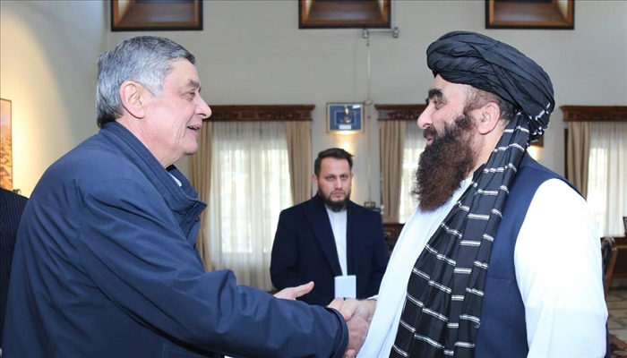 russian president vladimir putin s special envoy to afghanistan zamir kabulov meets afghan acting foreign minister amir khan muttaqi in kabul file photo