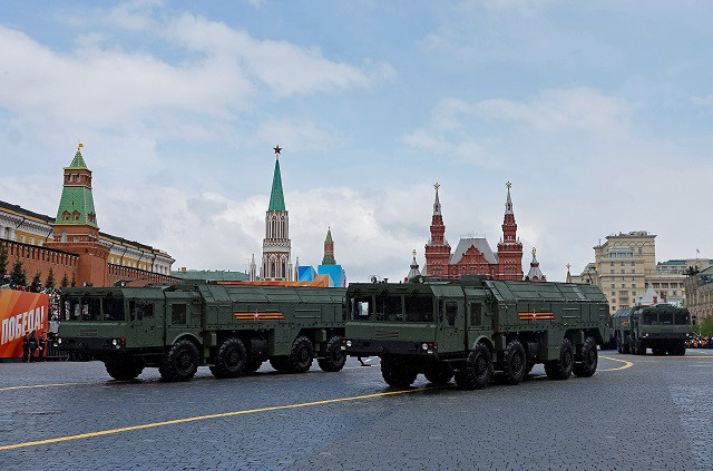 Russian Iskander-M missile launchers drive along Red Square during a military parade on Victory Day. PHOTO: Reuters