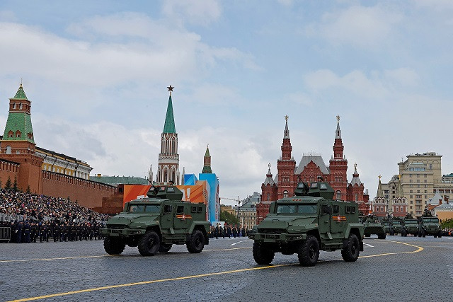 Russia's VPK-Ural armoured vehicles drive along Red Square during a military parade on Victory Day.  PHOTO: Reuters